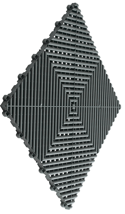 A gray tile with a diamond shaped pattern on a white background.