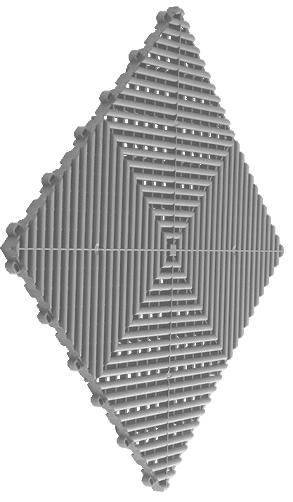 A gray square tile with a geometric pattern on a white background.