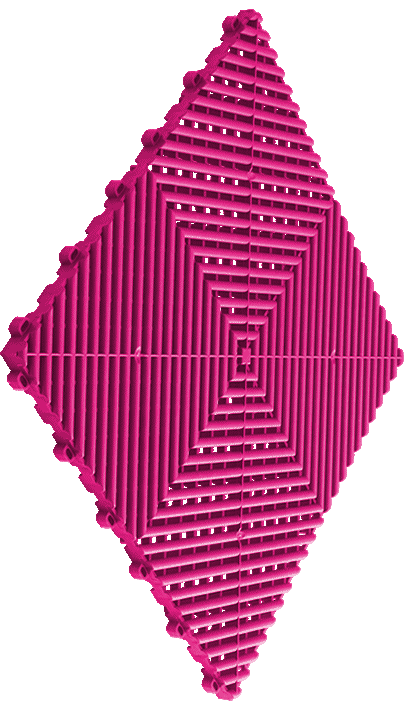 A pink tile with a geometric pattern on it on a white background.