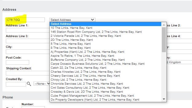 SageCRM Quick Postcode lookups