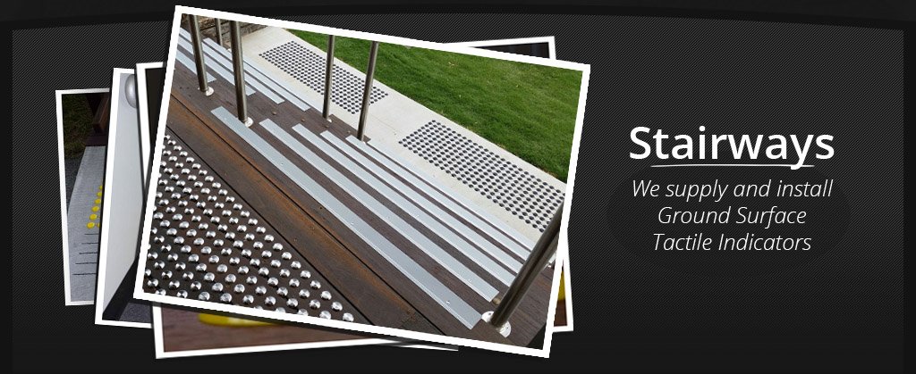 View of stairway with tactile indicator 