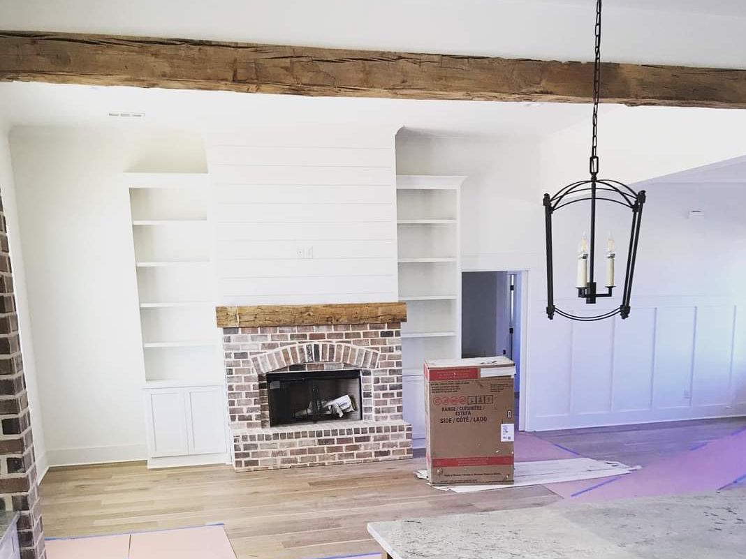 hand hewn beam and mantel