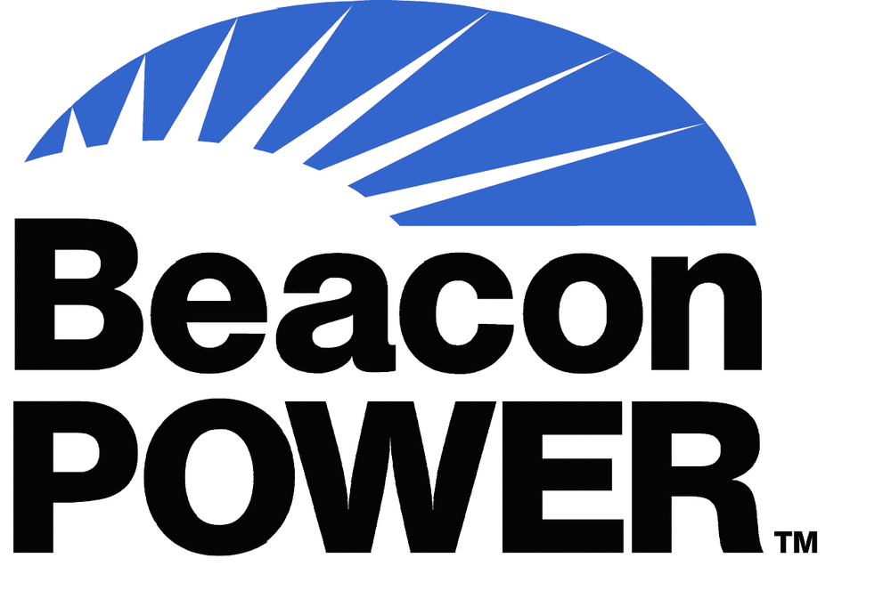 The beacon power logo is blue and black with a sun in the middle.