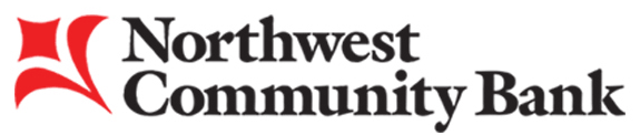 The logo for northwest community bank is red and white