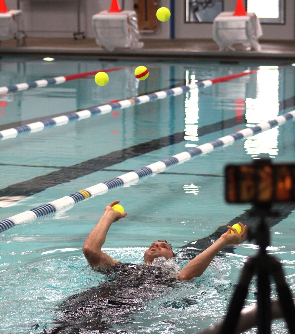Most Catches Juggling Five Balls While Swimming world record set by
