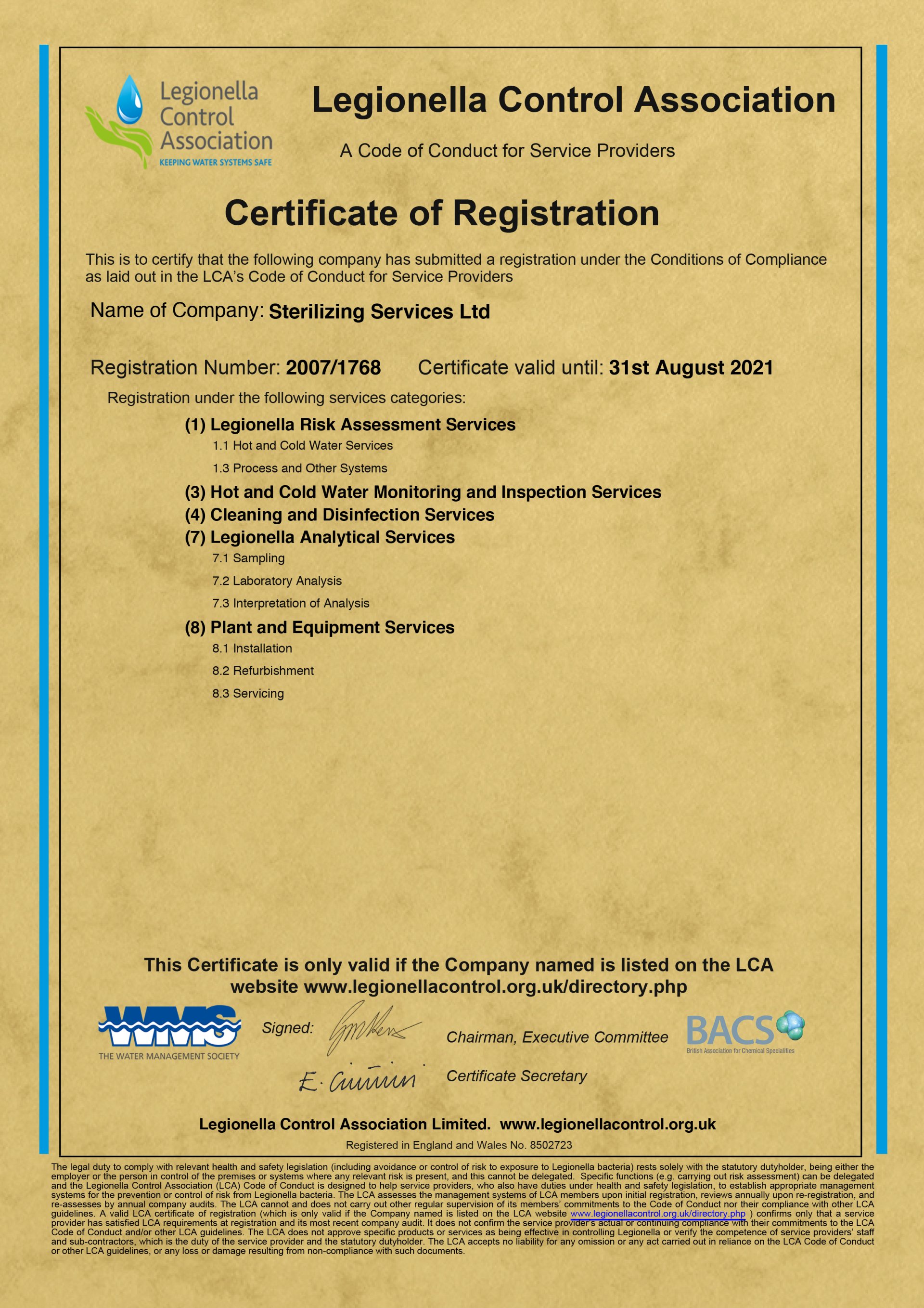 Water treatment engineers in Nottingham from Sterilizing Services Ltd