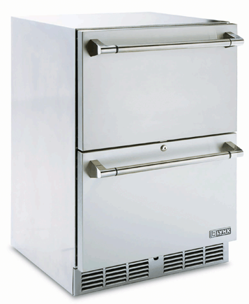 A stainless steel refrigerator with a lock on the door