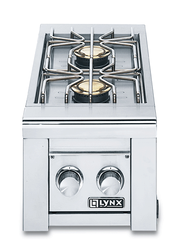 A lynx gas stove with two burners on a white background.