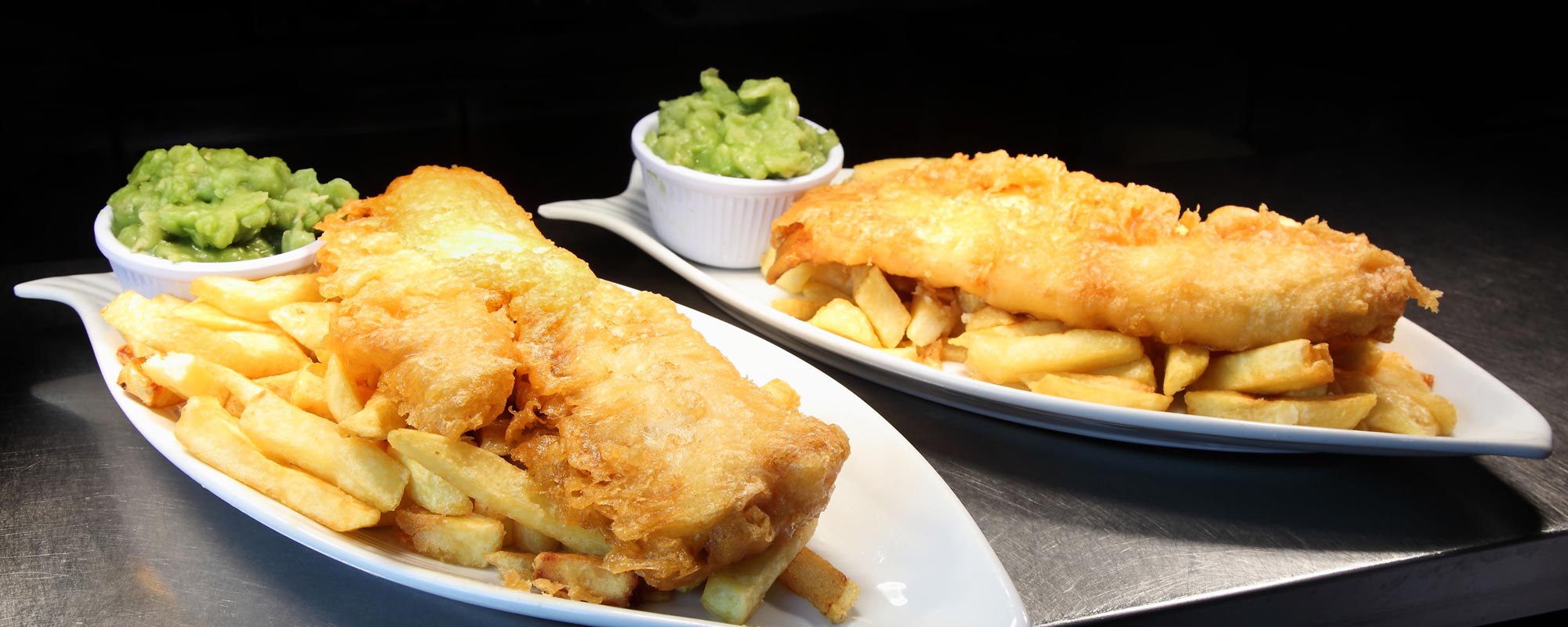 View of tasty fish and chips in Whitby