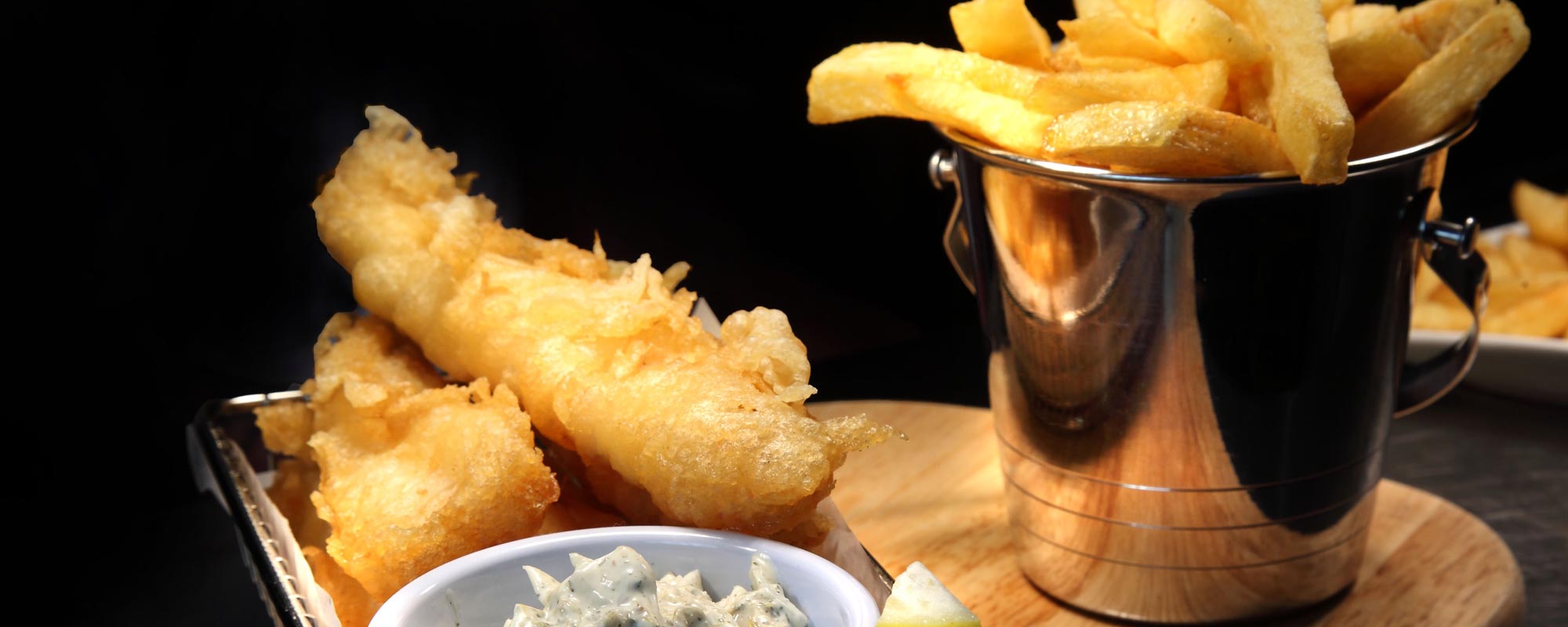 View of tasty fried fish in Whitby