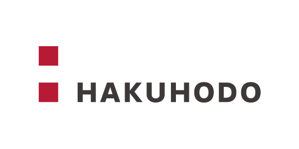 The hakuhodo logo is red and white with a red square in the middle.