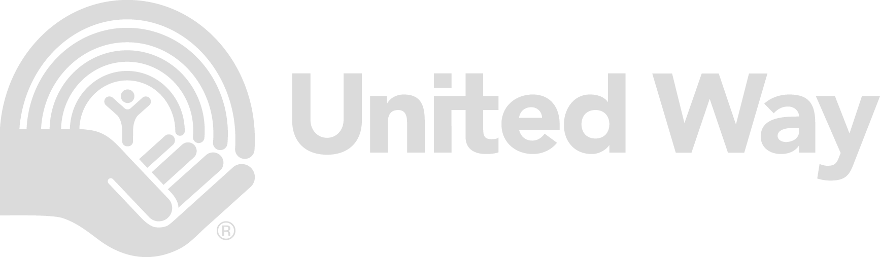 The united way logo is gray and has a rainbow in the middle.