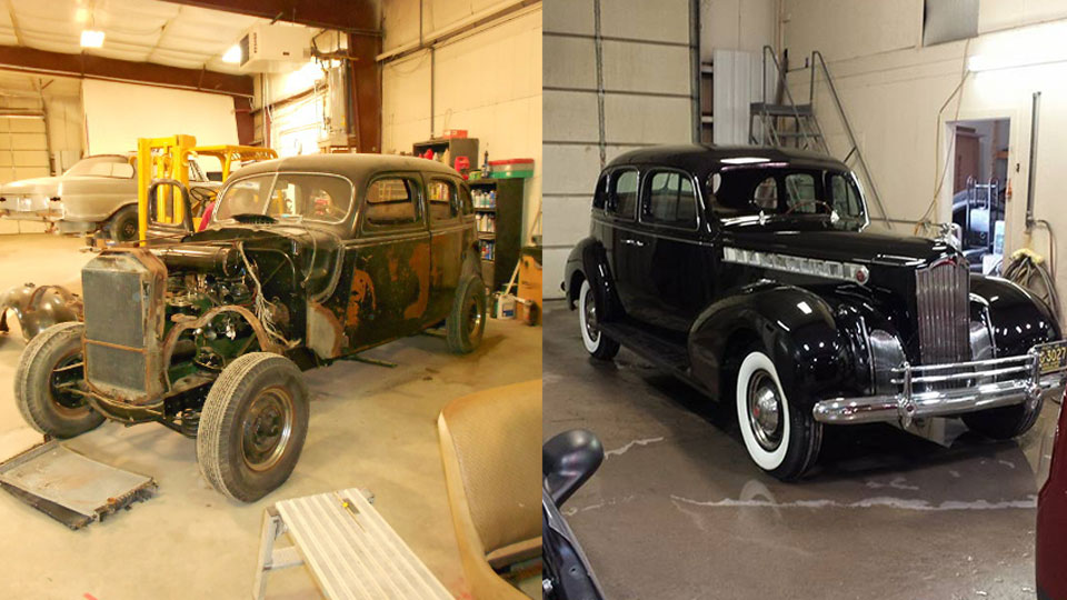 black classic car before and after