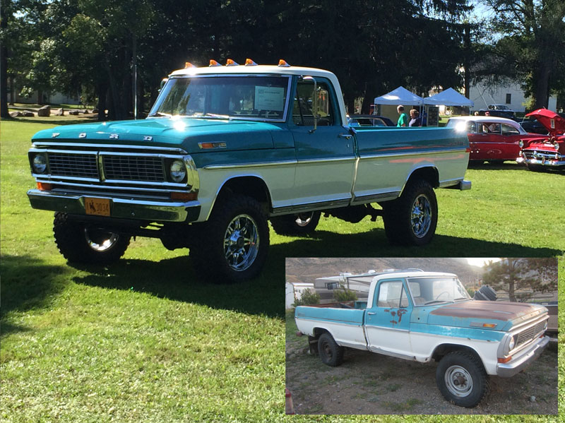 blue classic truck before and after