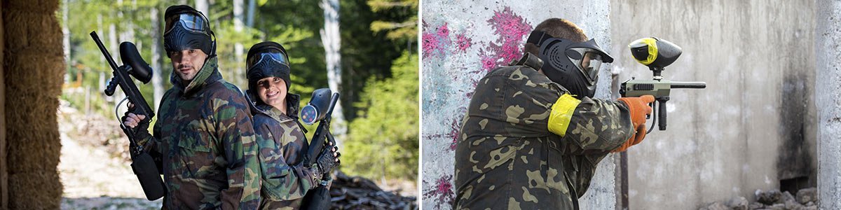 burrungule park paintball couple and player hiding behind the wall and targeting