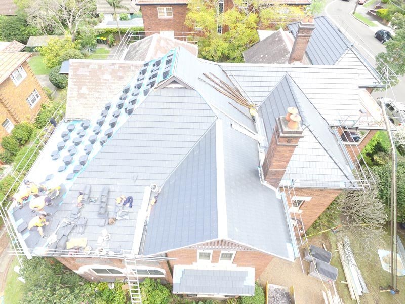 Top view of concrete tile roof