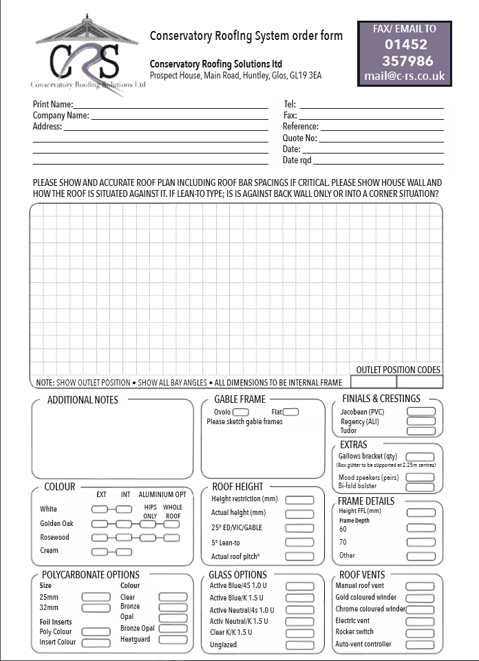 Conservatory Roofing Company Gloucester Uk Conservatory Order Form