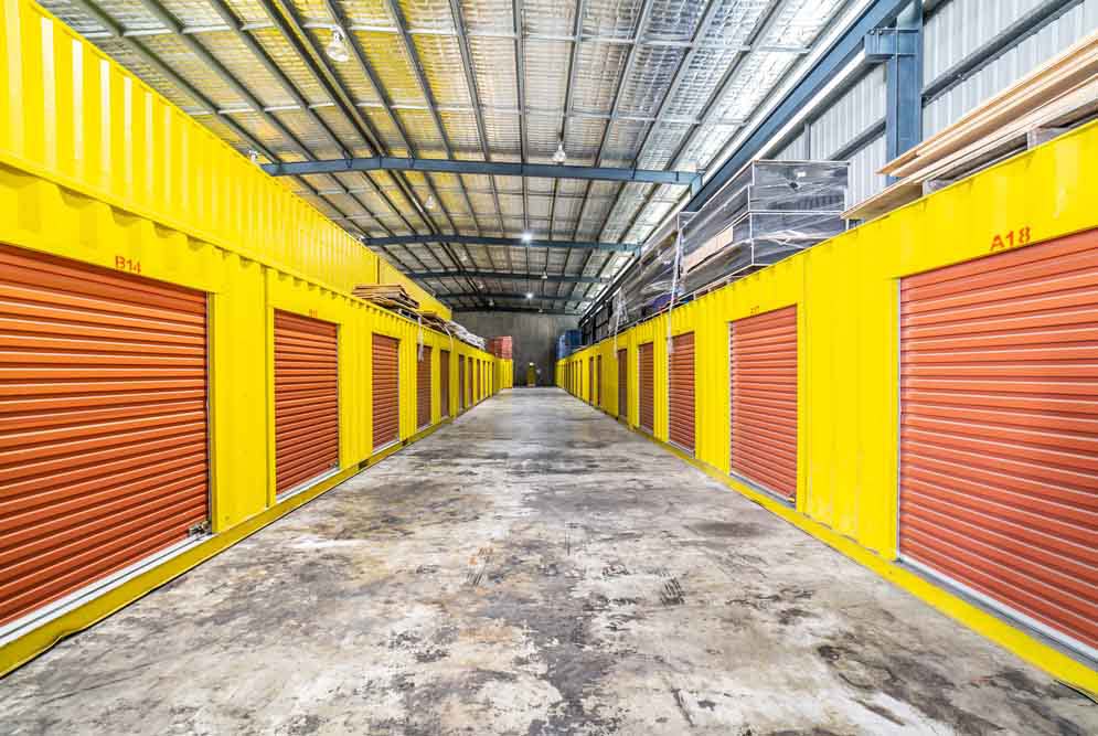 red and yellow storage units inside