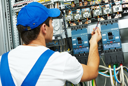 Expert checking the electrical mains