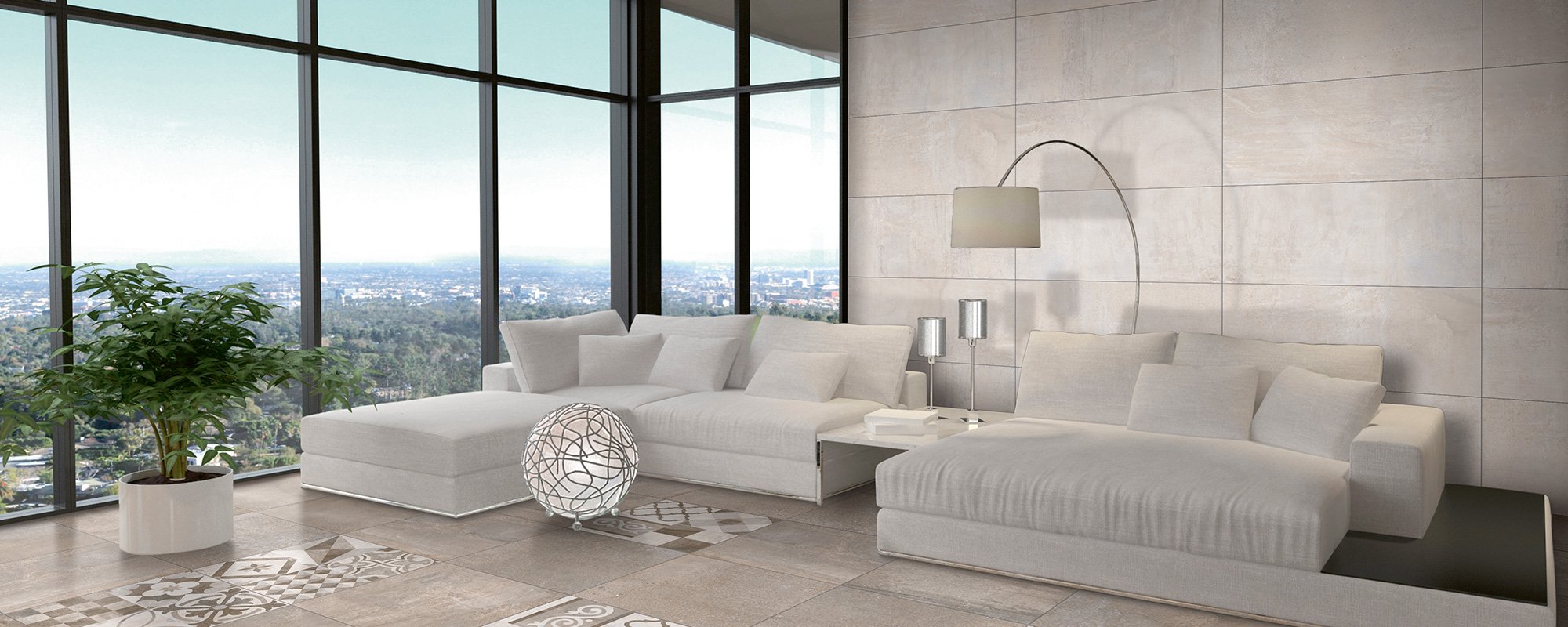 Living room wall and floor tiles installed by expert 