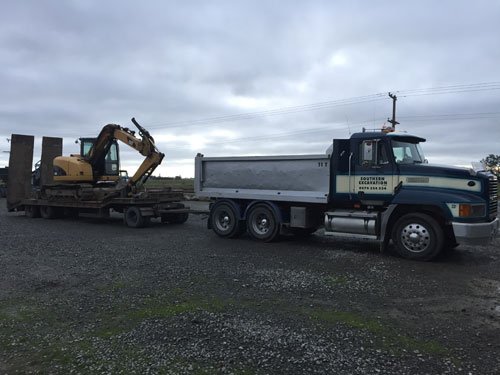 View of a truck at the excavation site