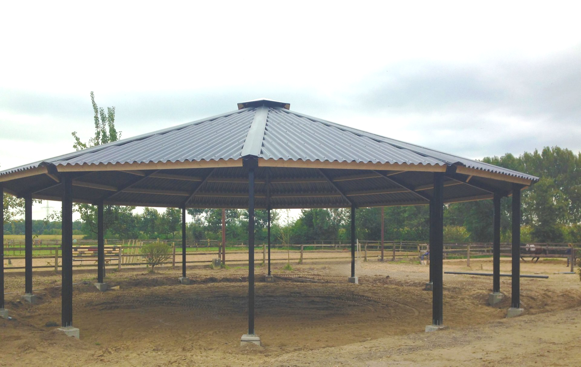 Quality horse walkers with lunging ring and oval horsewalkers, from