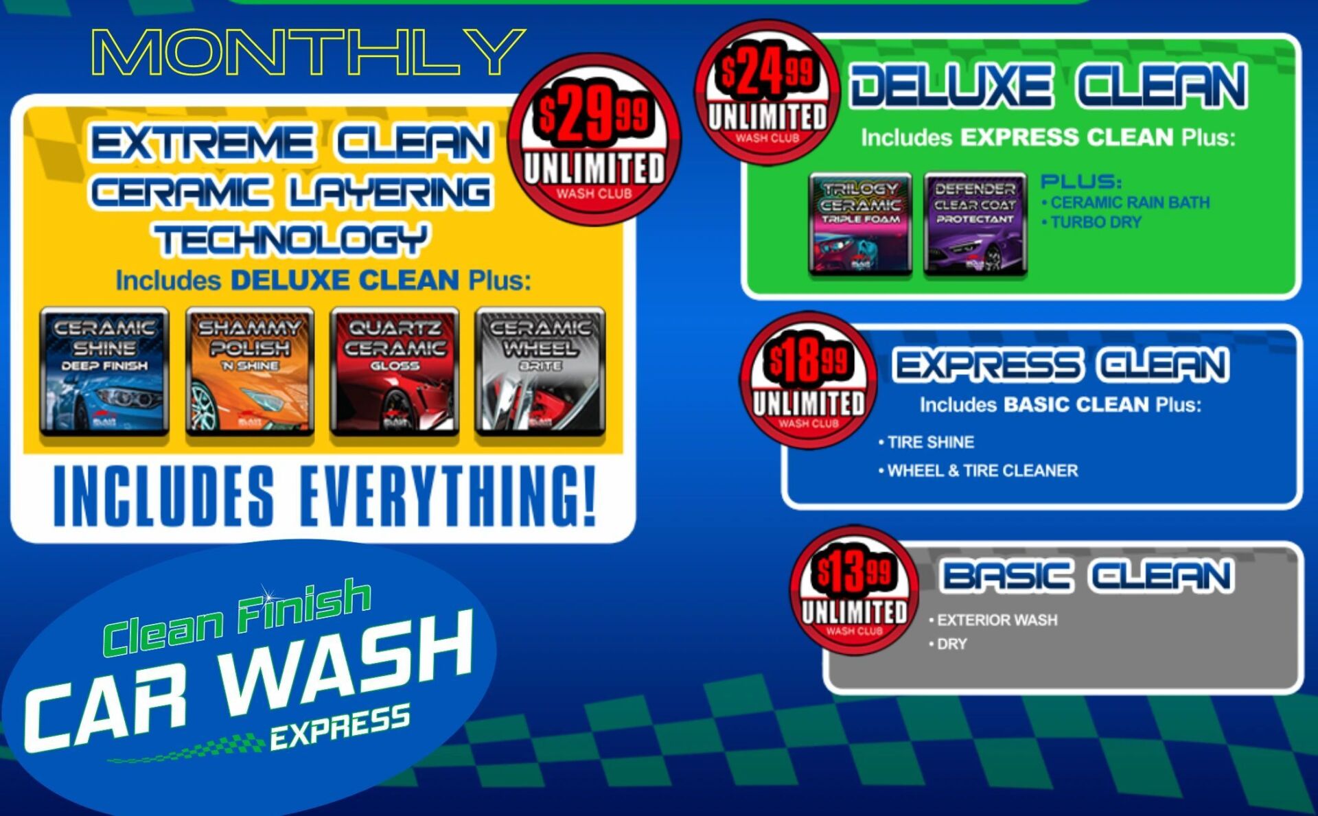 Clean Finish Car Wash Memberships & Wash Menu