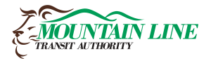Mountain Line Transit Authority Logo. Brown lion head with "Mountain Line" in green and "Transity Authority" in black.