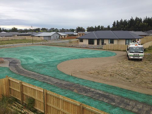 View of the hydro seeding procedure done by expert in the lawn