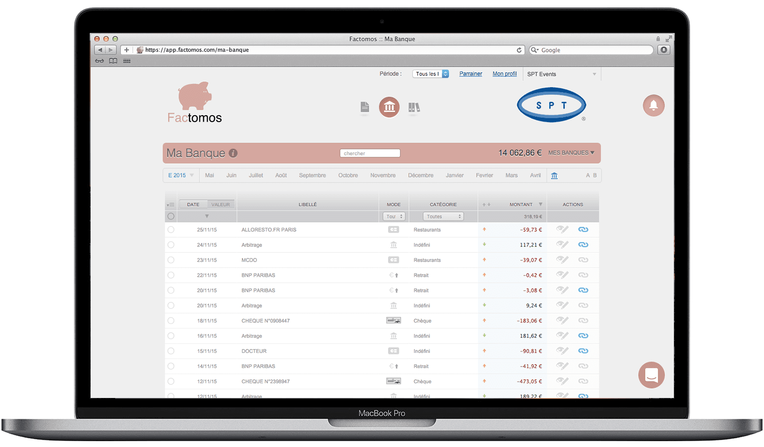 Lignes bancaires dans Factomos