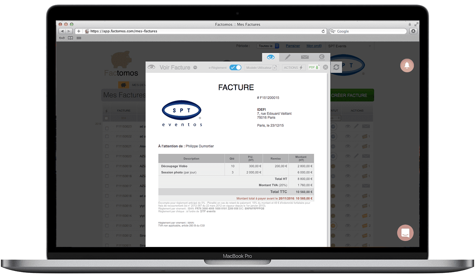 Vue facture Factomos