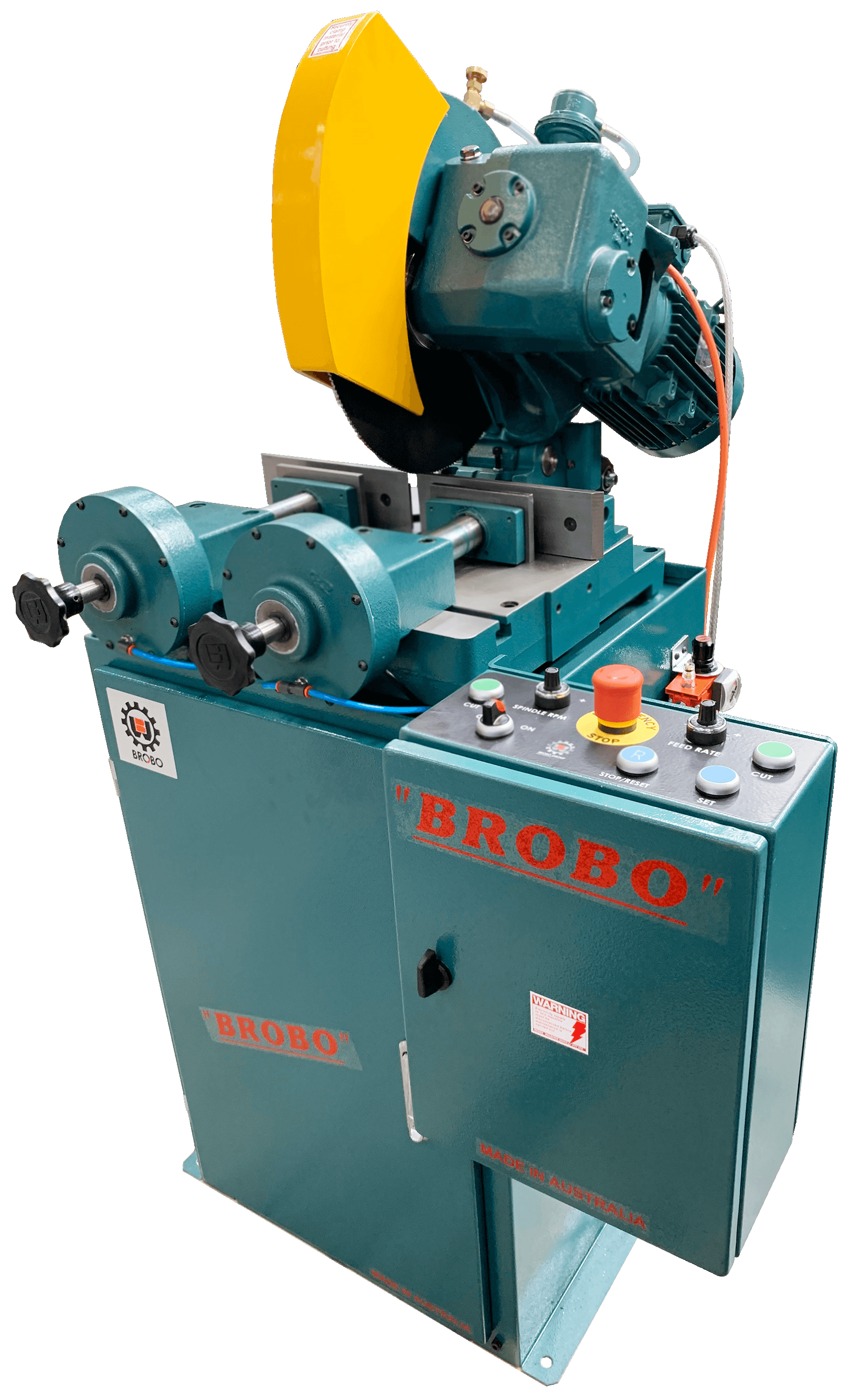 SemiAutomatic Cold Saw Is Controlled by Pressing Two Buttons