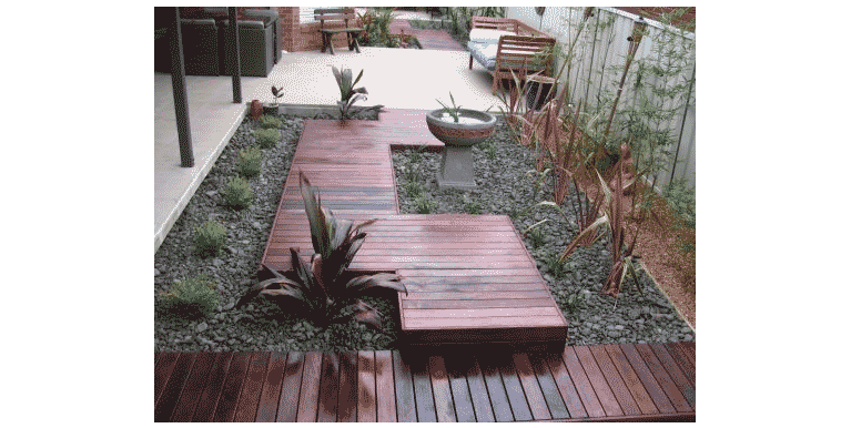temple stone landscaping red wood pathway
