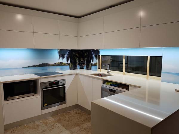 kitchen with beach painting
