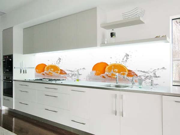 orange painting in kitchen