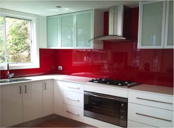 kitchen with red wall