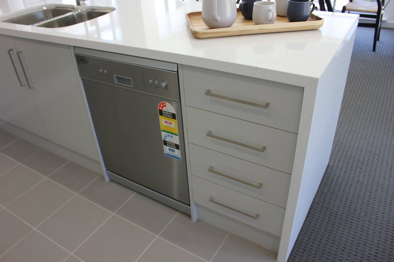 white waterfall counter top