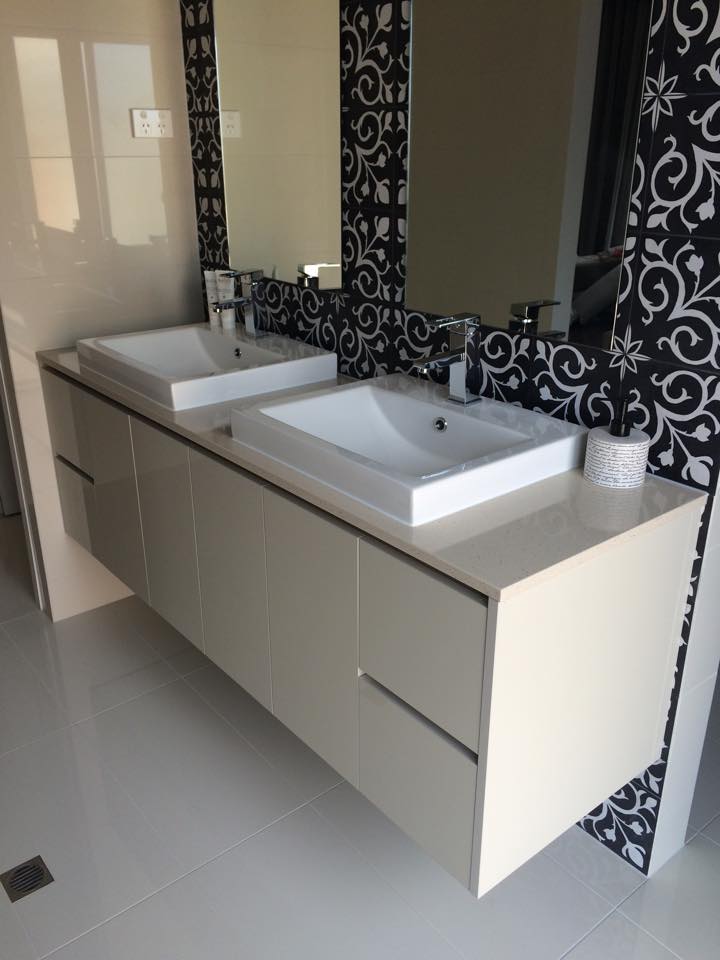floating bathroom counter with white benchtop