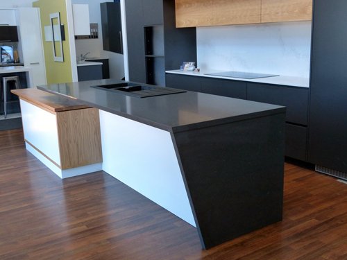 black waterfall counter tops