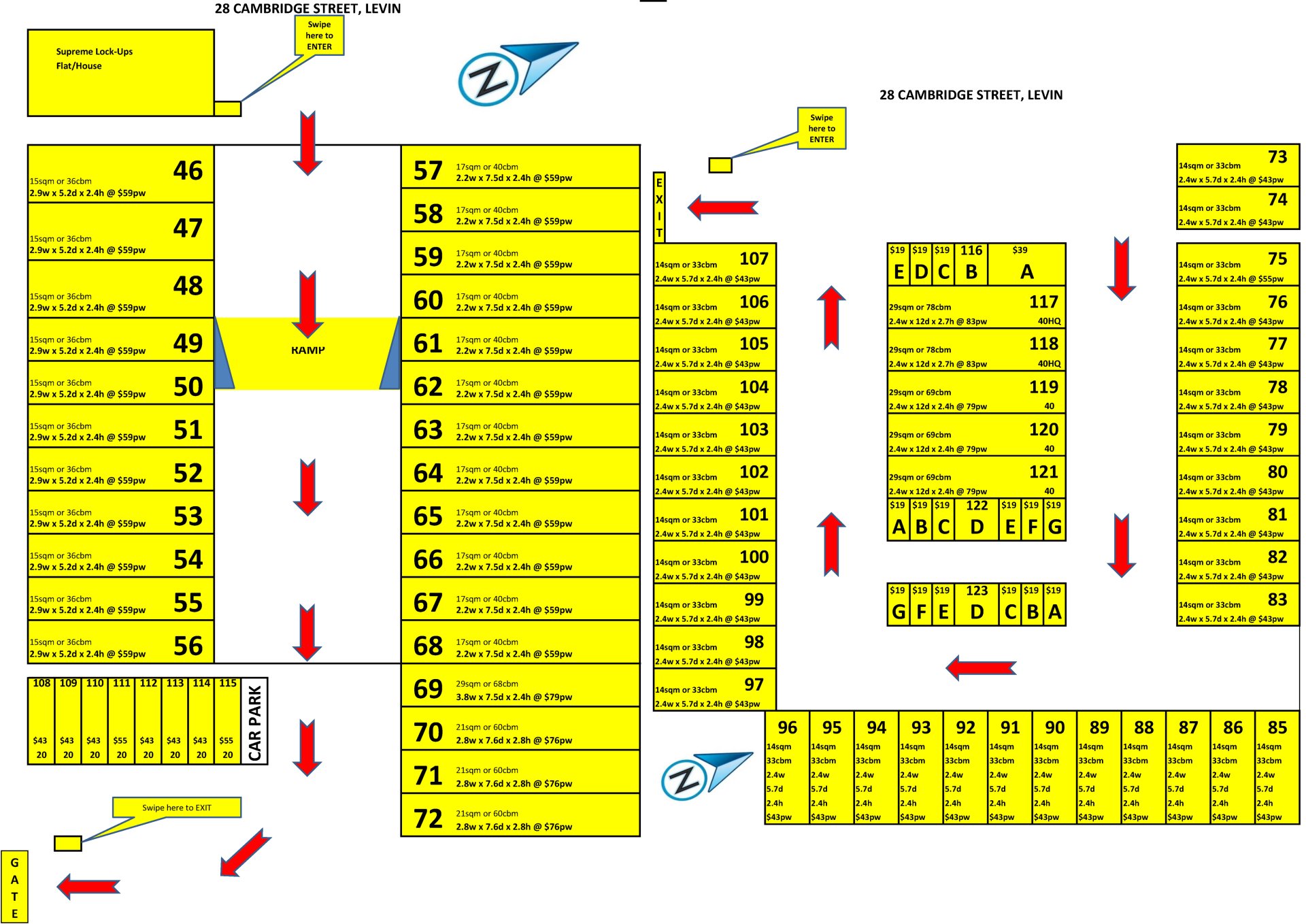 Storage unit sizes drawing