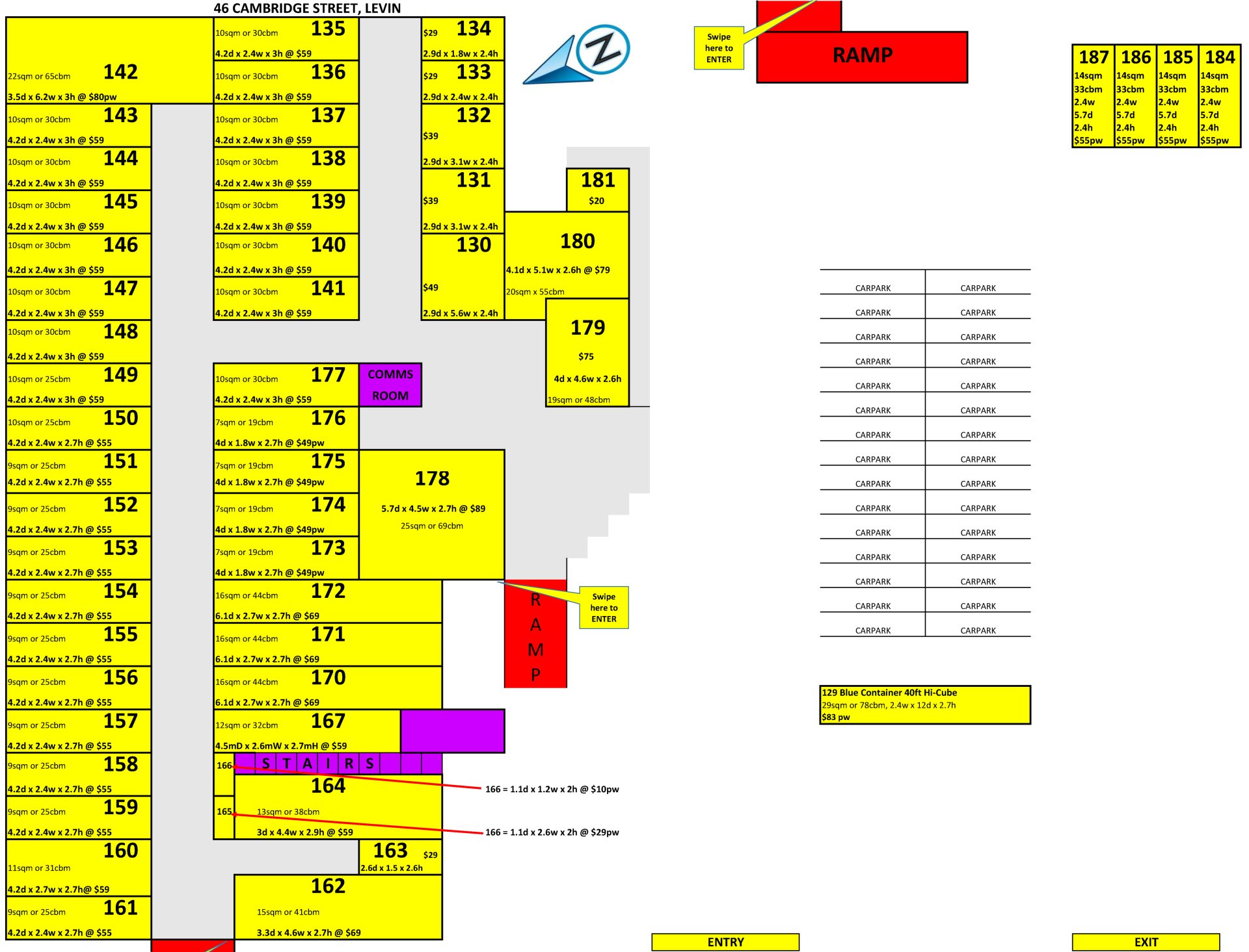 Storage unit sizes drawing