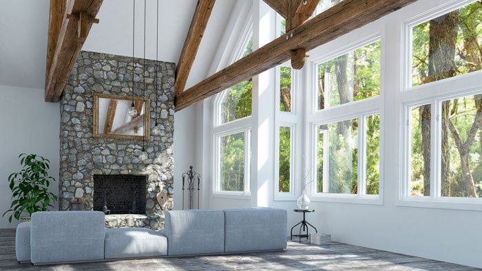 living room with a wall of windows