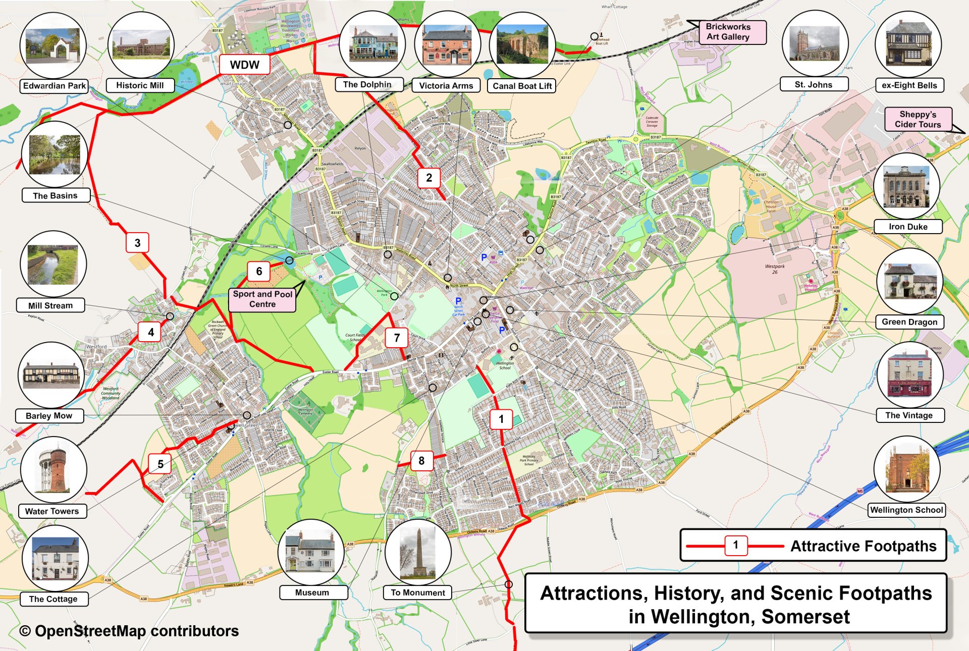 Short walks in Wellington, Somerset.