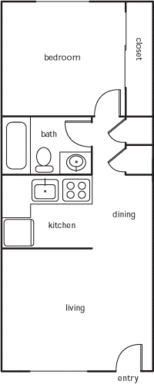 A black and white floor plan of a bedroom apartment