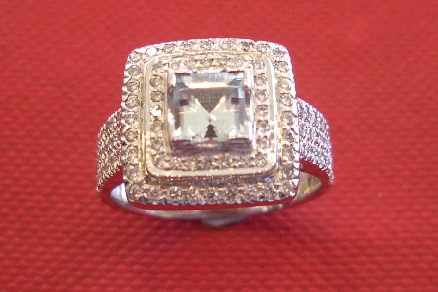 square-cut diamond ring with diamond accents