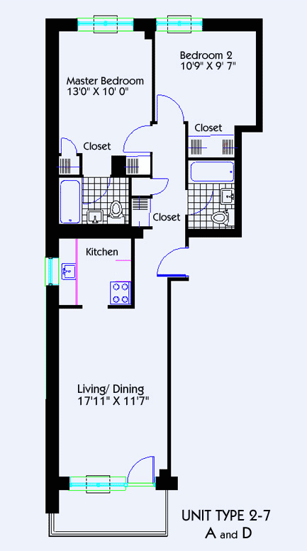 Floors 2-7: Units A & D