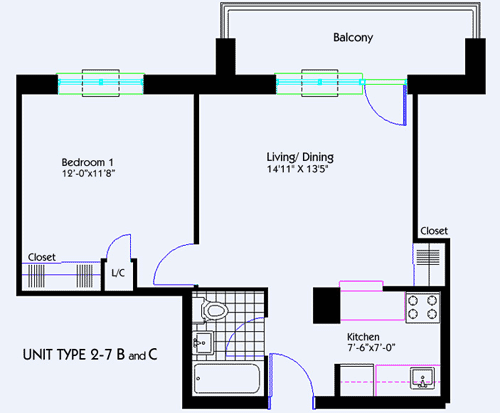 Floors 2-7: Units B & C