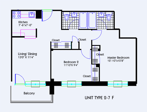 Floors 2-7: Unit F