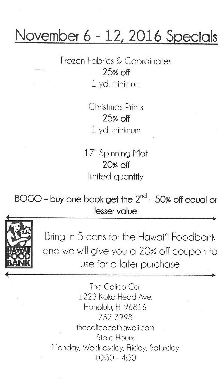 quilting store Honolulu, HI The Calico Cat