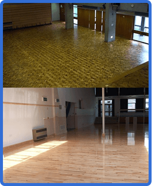 reflective wood flooring inside a building